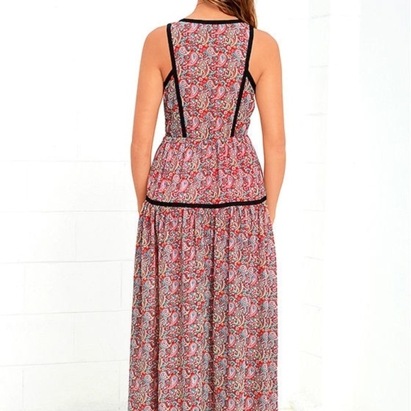 Lulus Paisley Wide Open Spaces Maxi Dress Red Women's Size Small - Picture 4 of 16